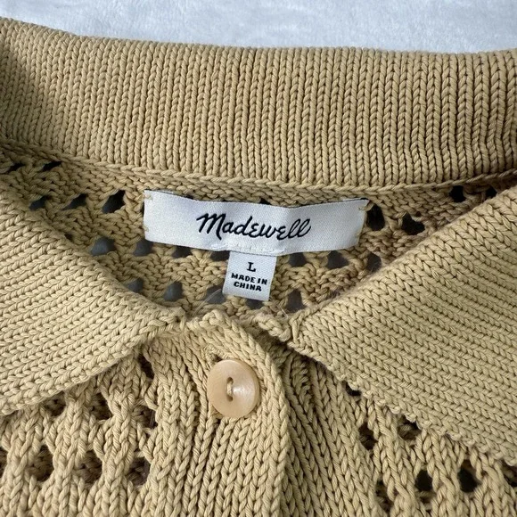 Madewell Polo Cardigan Sweater Womens Large Beige Eyelet Knit 100% Cotton NWT - Picture 5 of 11